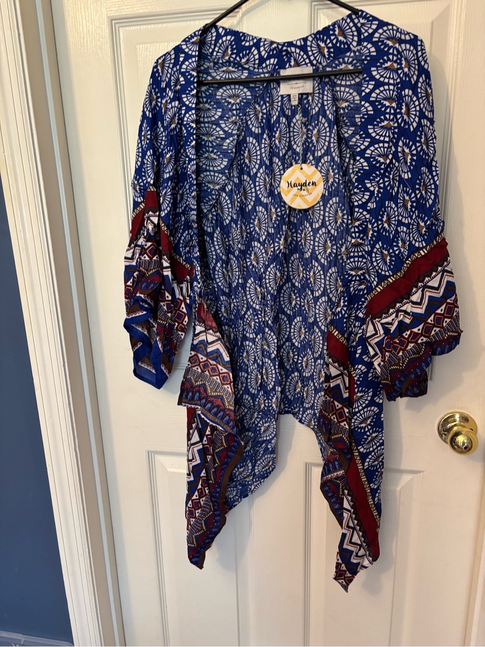 Hayden Navy Blue & Burgundy Patterned Draped Kimono size S/M
